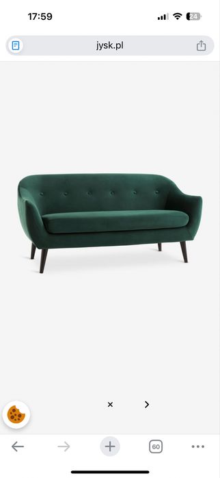 Jysk, nowa sofa zieleń butelkowa, aksamit nowa