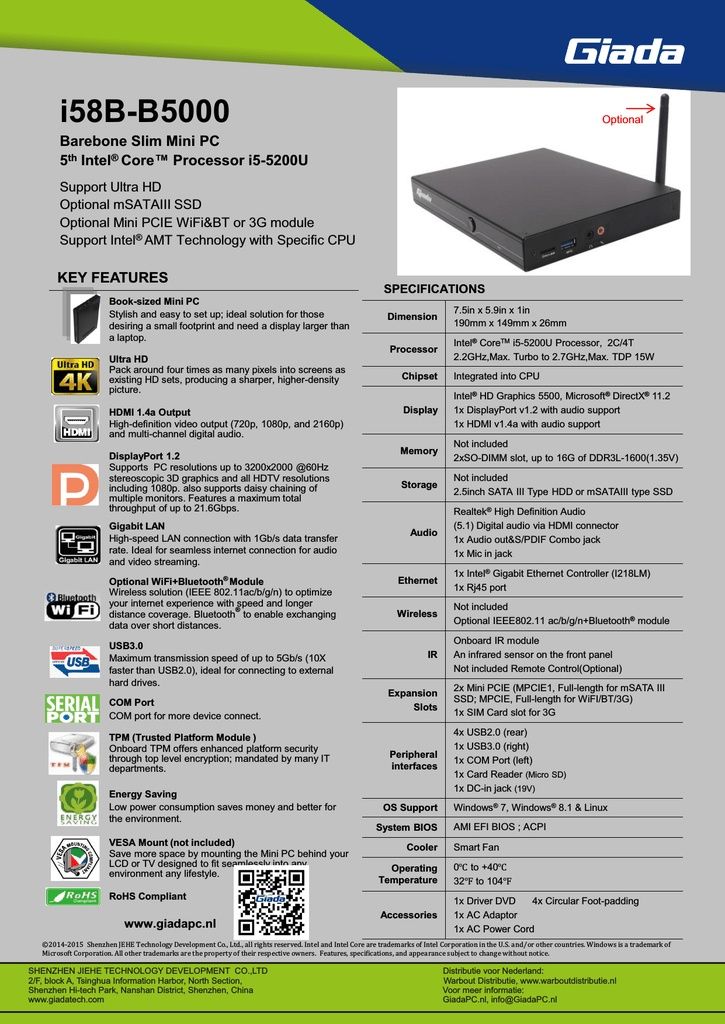 Mini PC GIADA I58B-B5000