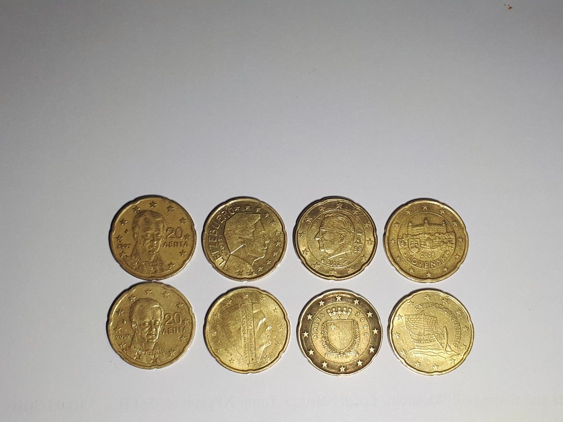 Moedas de 0,50cent, 0,20cent, 0,10cent, 0,05cent, 0,02cent e 0,01cent