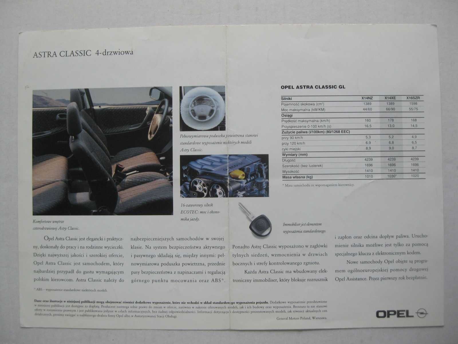 OPEL Astra F Classic Prospekt Opel Astra I Classic Katalog 4d sedan PL