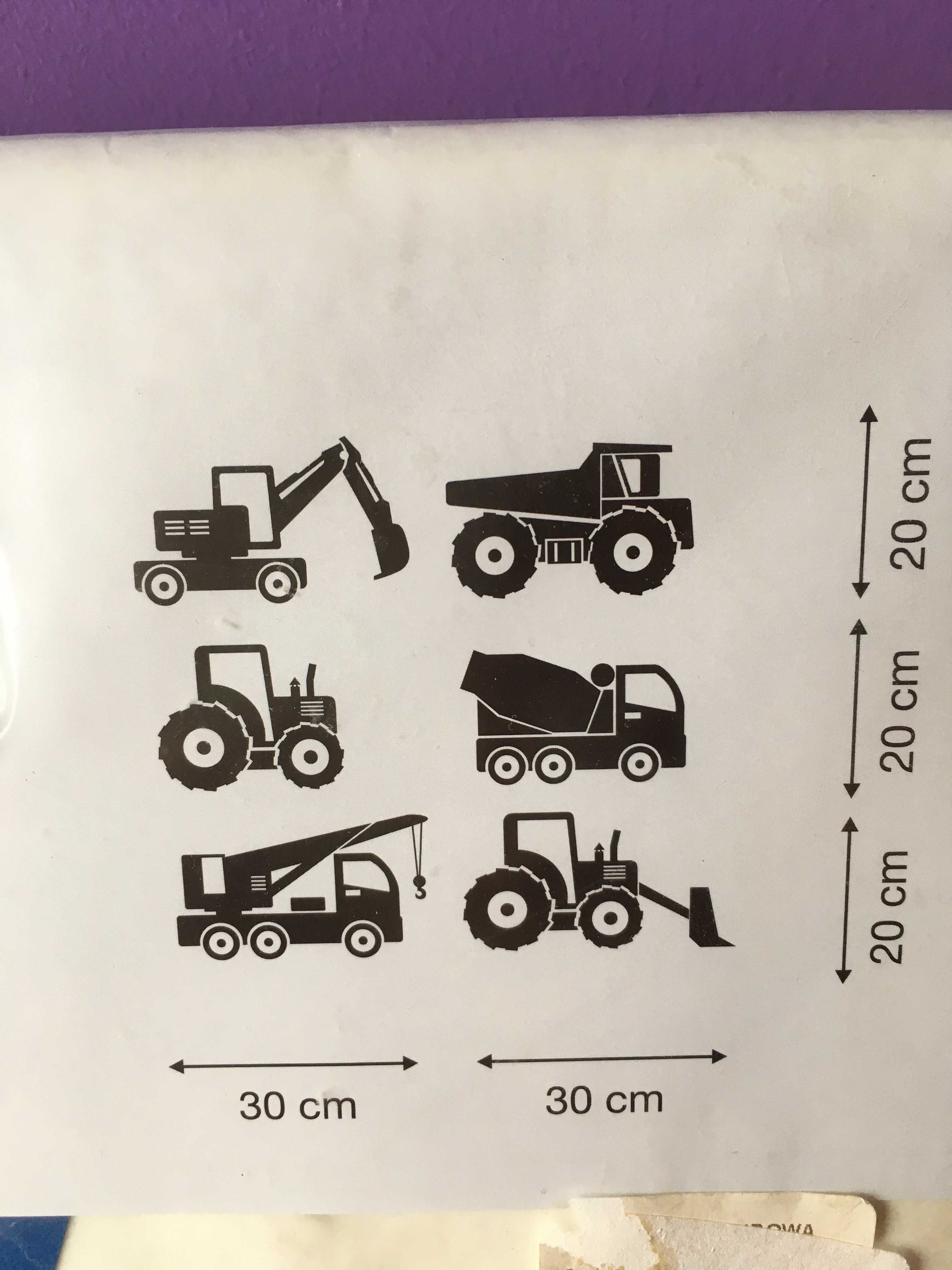 naklejka welurowa na ścianę dla dzieci traktor koparka dźwig spych