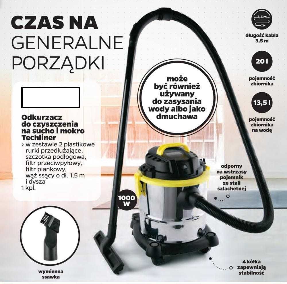 Nowy Odkurzacz Przemysłowy TECHLINER Sucho Mokro 1000W-wa