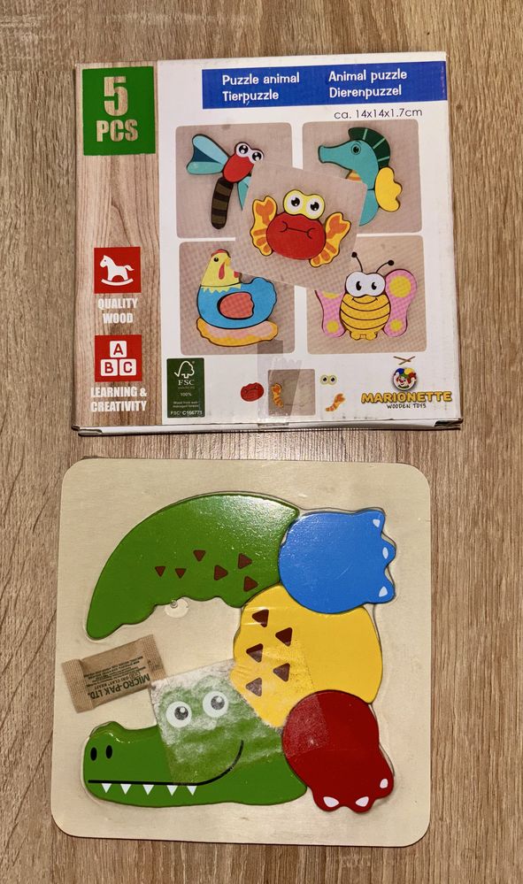 Zestaw układanek drewnianych montessori puzzle motoryka mała