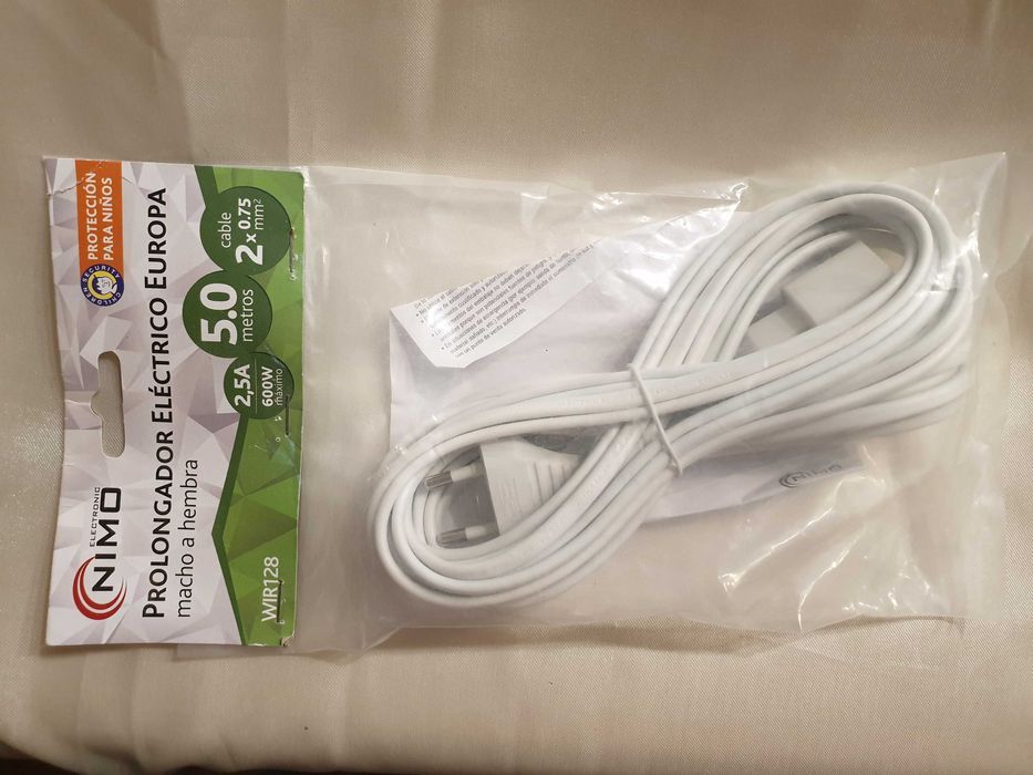 Extensão Electricidade Macho-Femea M-F 2,5A 2x0,75mm 5,0 mts • NOVA