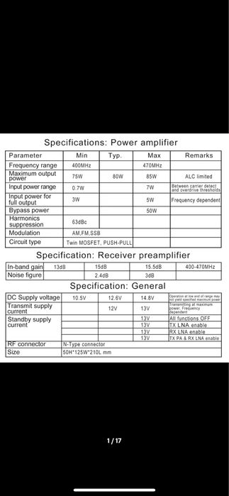 Wzmacniacz UHF 400-470Mhz 80-90Wat