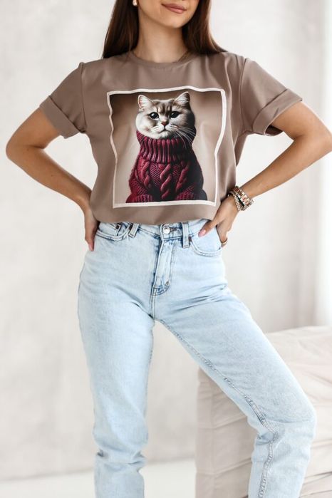 T-shirt damski Basic kotek nowa kolekcja Premium Polska marka