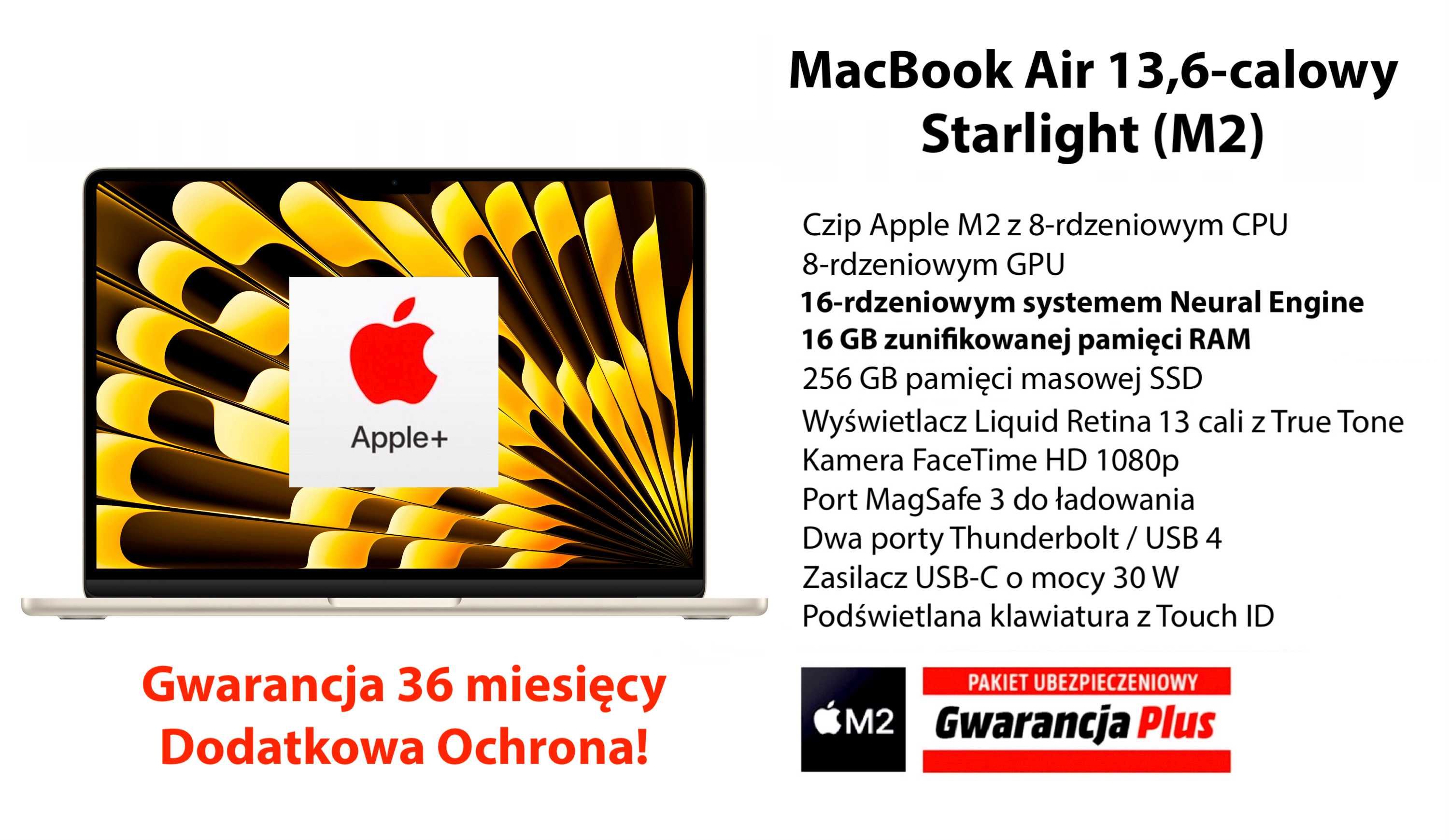 Nowy ZŁOTY Apple MacBook Air 13 M2 16GB 256GB GW+UBEZPIECZENIE 3LATA!