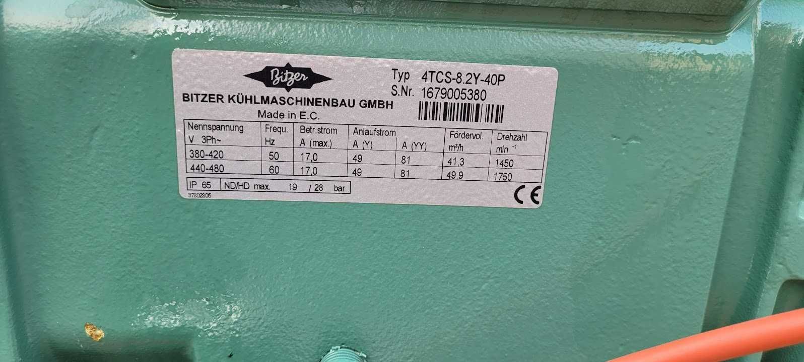 Sprężarka chłodnicza BITZER 4TCS-8.2Y-40P 41,3 m3/h 22 KW