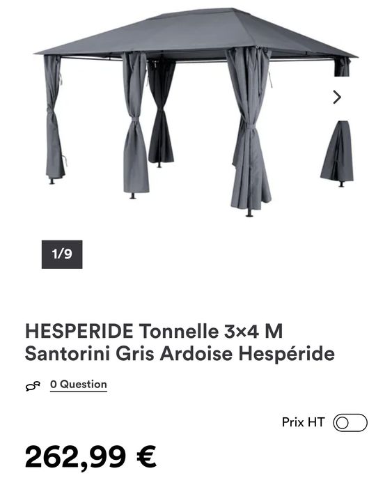 Tenda / Tonnelle Hespéride Santorini 3x4M – Cinzento Ardósia

Vendo te