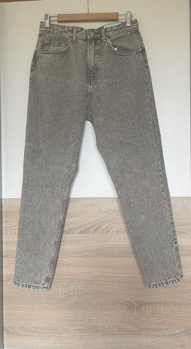 Szare melanżowe jeansy mom fit z wysokim stanem |M/38| Sinsay