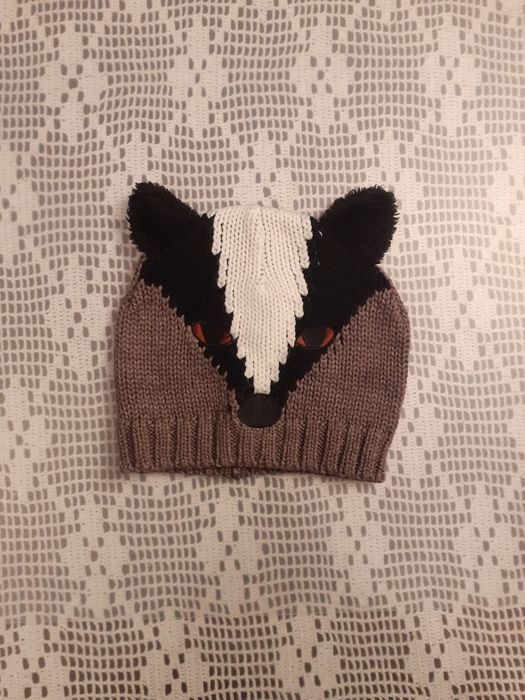 Czapka dziecięca borsuk zwierzątko z uszami 6, 7, 8 lat h&m