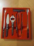 Set de 6 utensílios para Bar, em aço inox e madeira, novo.