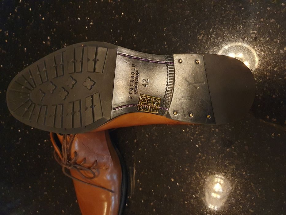 Pantofle męskie skórzane Stockholm brązowe.42-43 nowe.