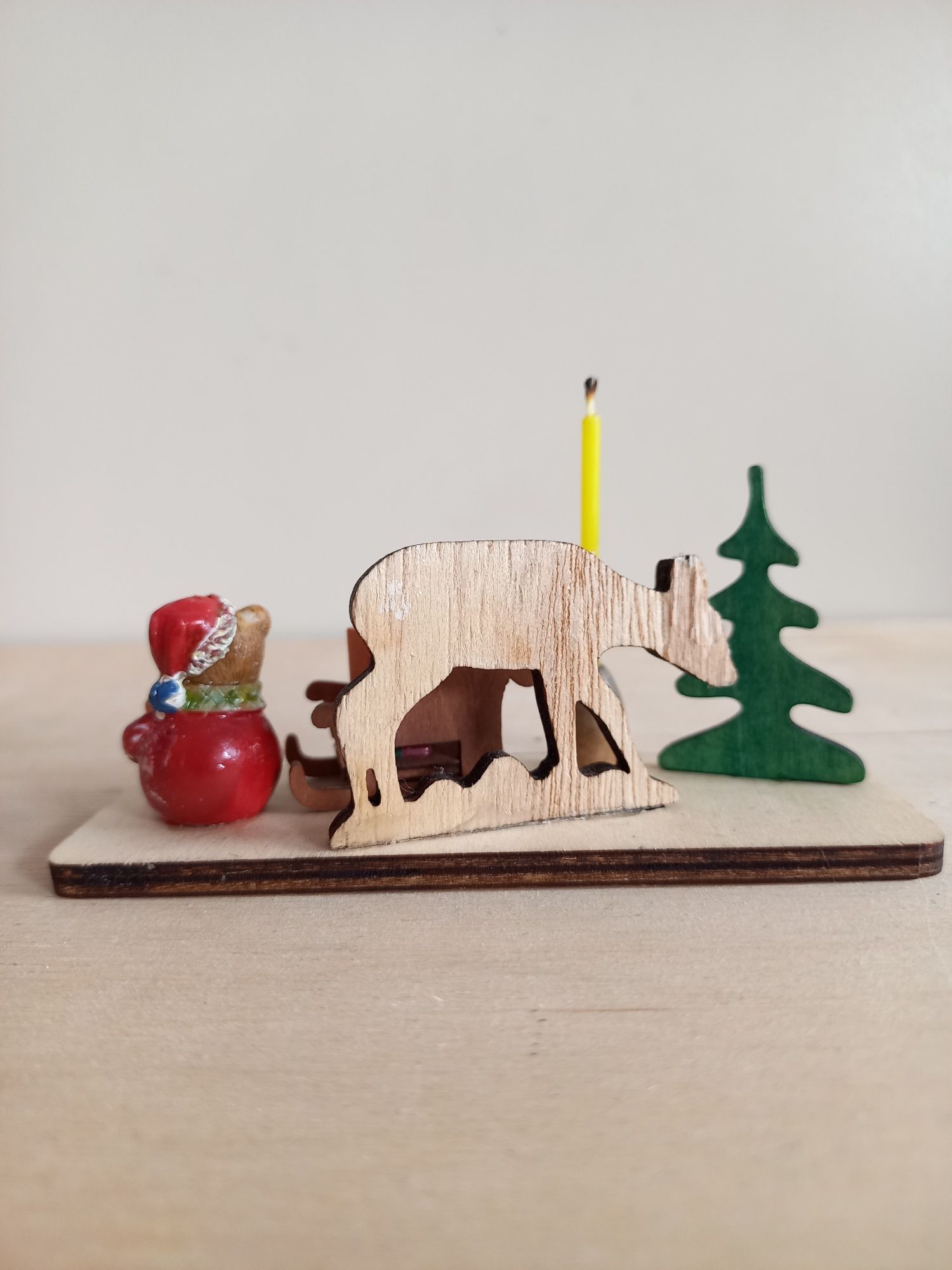 Mini świecznik dekoracja świąteczna stroik drewniany mikołaj