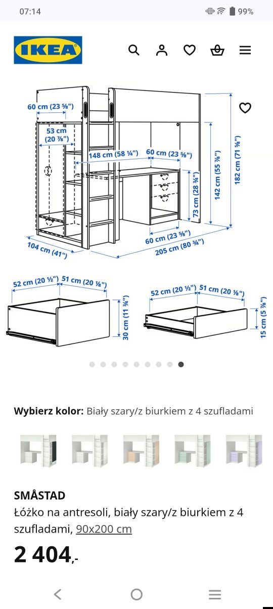 Ikea Smastad łóżko z biurkiem, szufladami i szafą
