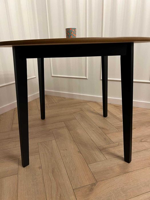 NOWY Stół okrągły do jadalni dąb/czarny 105cm x 75cm