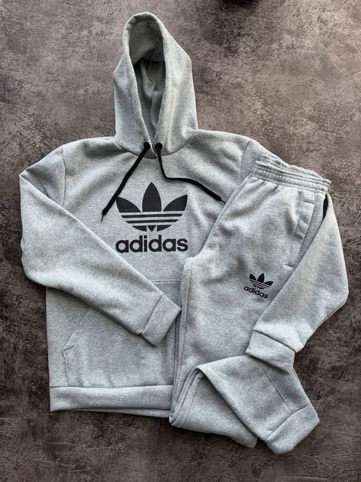 Костюм чоловічий теплий на флісі штани і худі Аді 2 кольори сірий/чорн