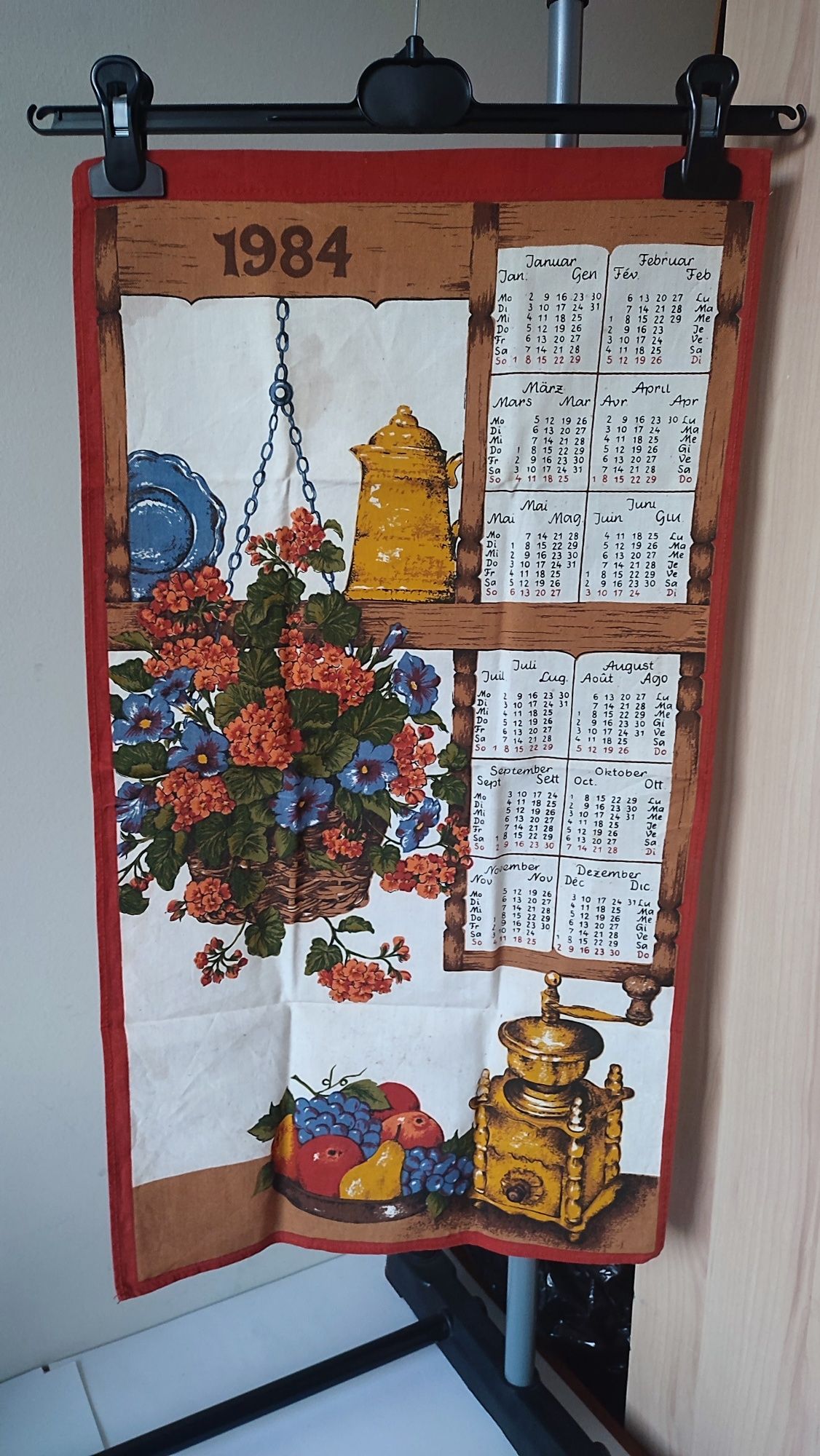1984 rok kalendarz na płótnie PRL antyk vintage