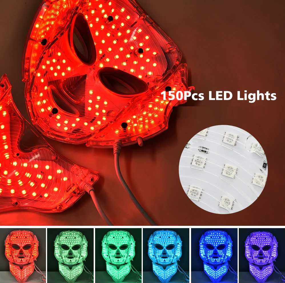 Máscara Led GOLD Face e Pescoço 7 Cores Fototerapia - Limpeza de Pele