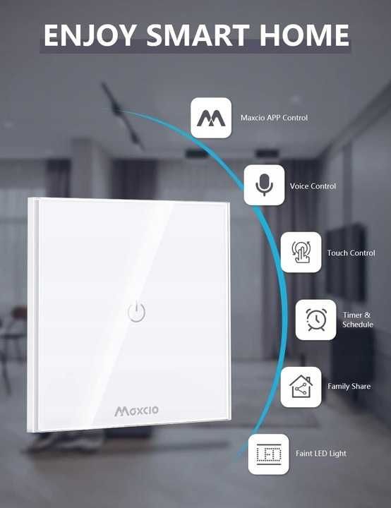 Inteligentny dotykowy włącznik światła Wi-Fi Maxcio 1F 800W [2440]