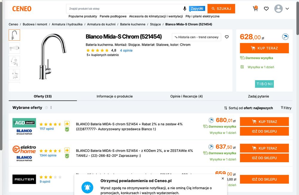 Nowa bateria Blanco Mida-S Chrom (521454) - 30 % taniej niż w sklepie