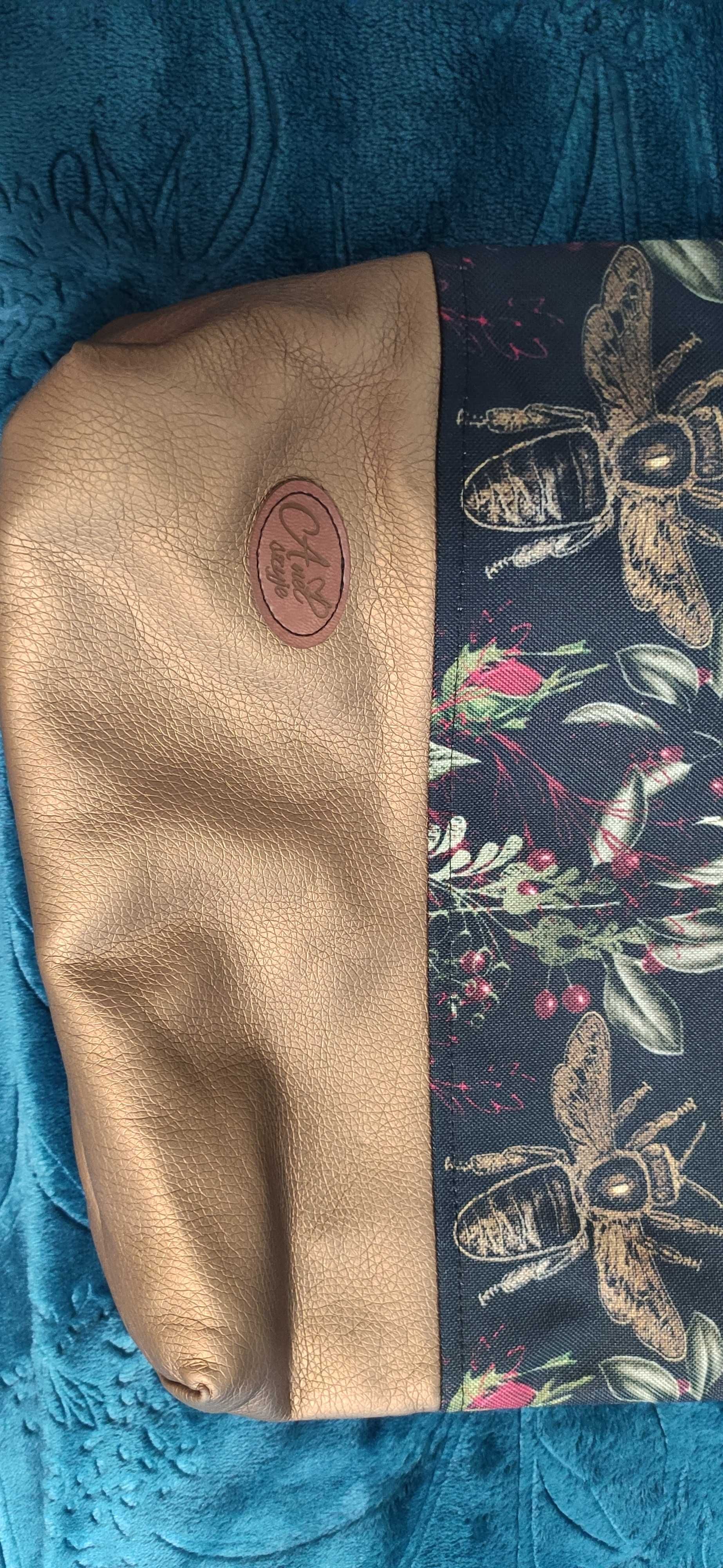 Unikalna torba handmade czerwień złoto czerń