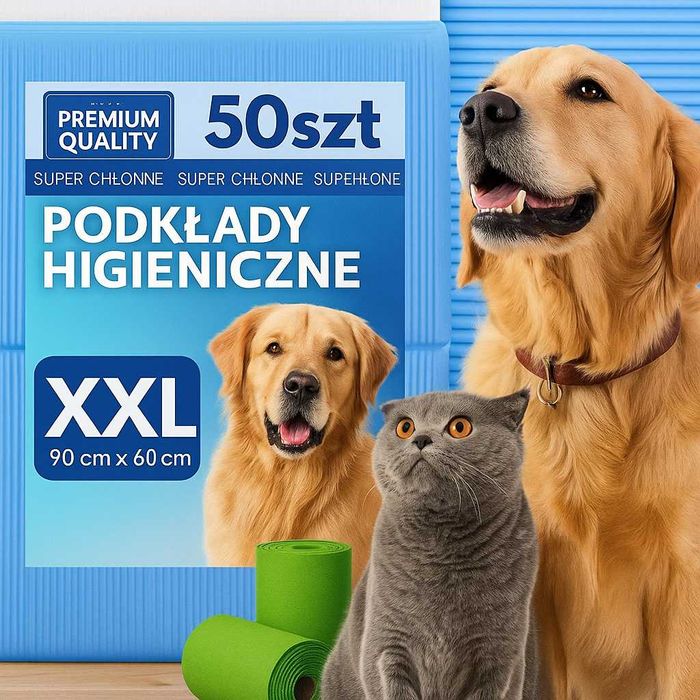 Podkłady dla psów i kotów – XXL 90x60, pakiet 50 sztuk PREMIUM