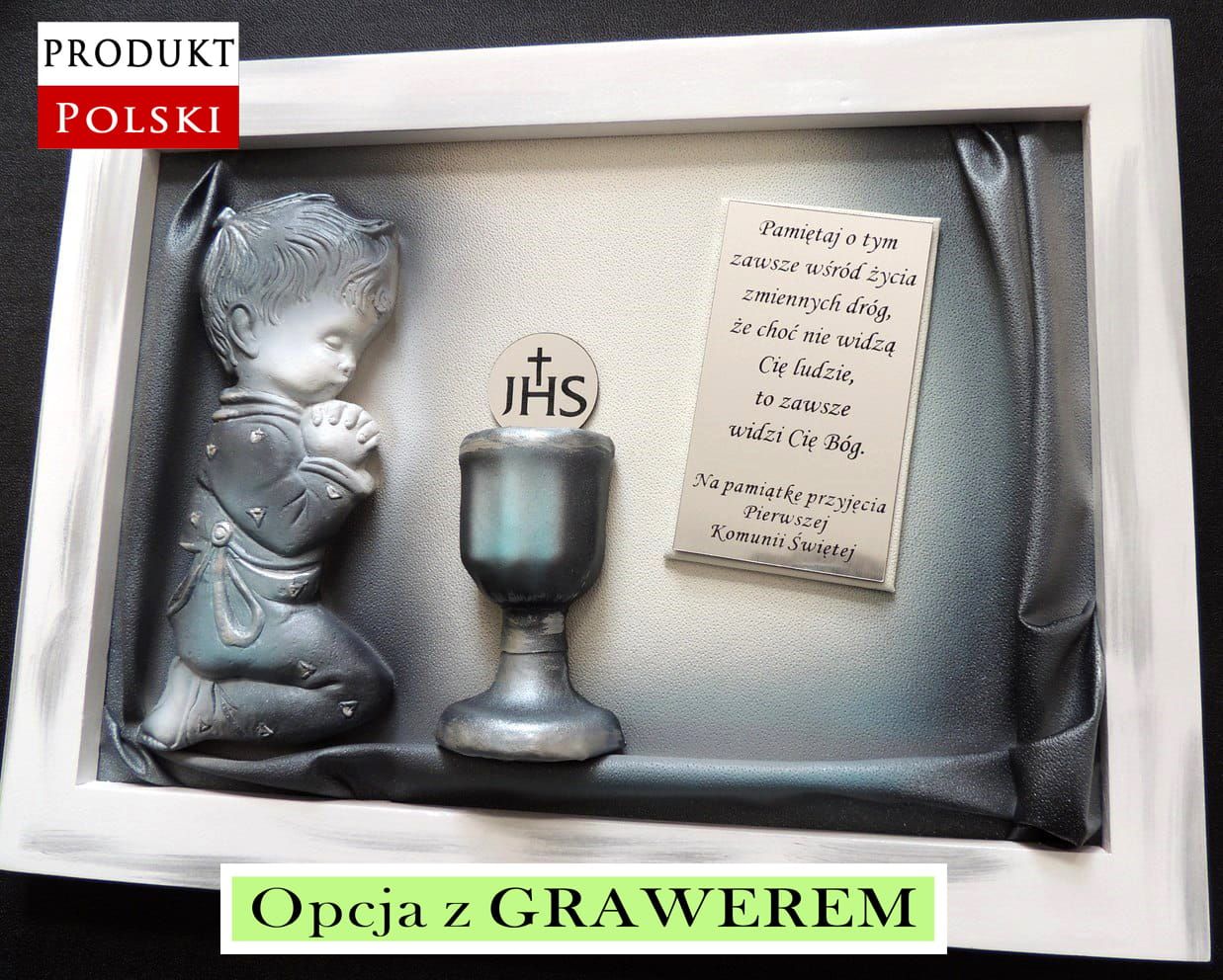 Obrazek pamiątka I komunii świętej dla chłopca + grawer a3-c8