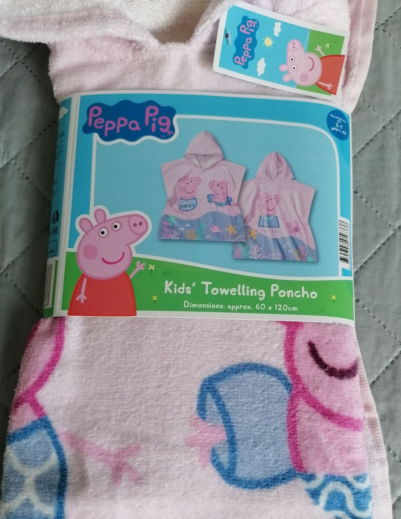 Nowe Ponczo plażowe różowe z kapturem Różowa Peppa