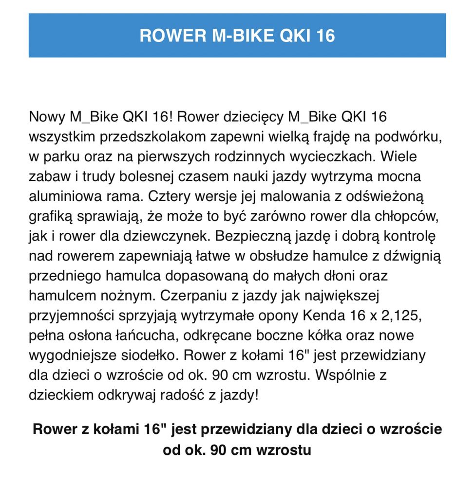 Rower dziecięcy M-Bike 16