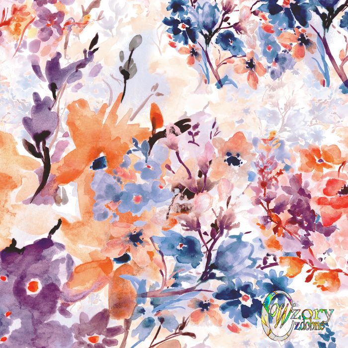 Materiał z wydrukowanym wzorem: floral watercolor - seria 1