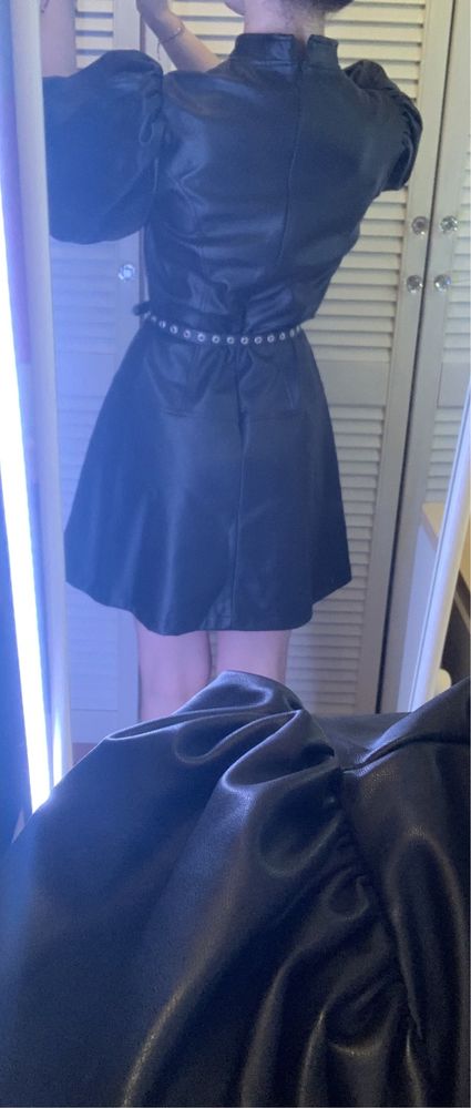 Sukienka rozkloszowana czarna skórzana topshop xs nowa bez metki