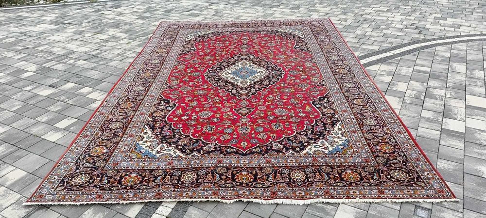 Kashan imponujący ręcznie tkany dywan wełniany 447 x 297 cm perski