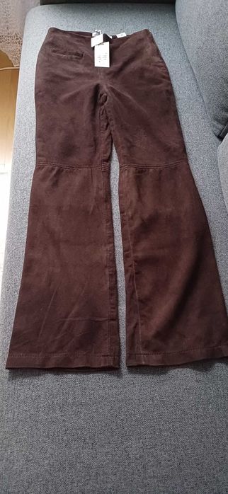 Spodnie z naturalnej skóry/zamsz/ Reserved XS brązowe
