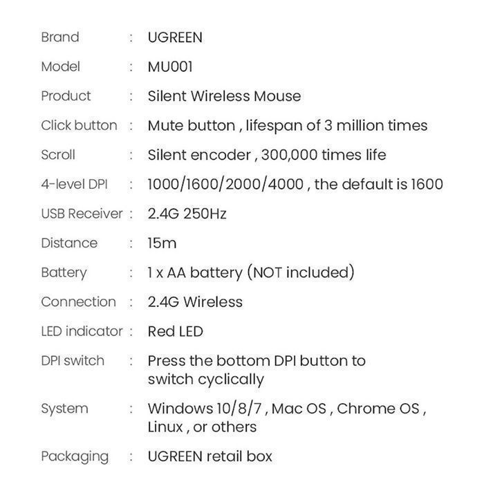 Ugreen poręczna myszka bezprzewodowa USB zielony
