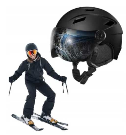 Kask Narciarski z Wizjerem i Goglami ODOLAND Czarny 57-59cm Roz. M