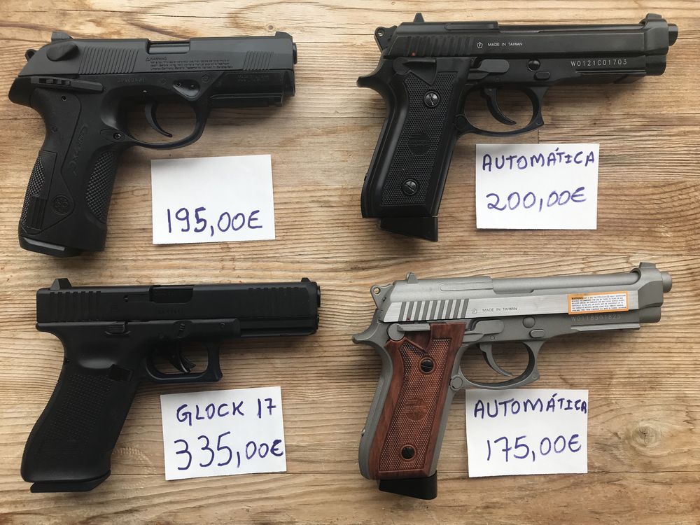 Pistolas Pressão de ar CO2 Blowback Beretta PX4 - GLOCK 17 GEN5 CHUMBOS - SwissArms PT92 METAL Automática