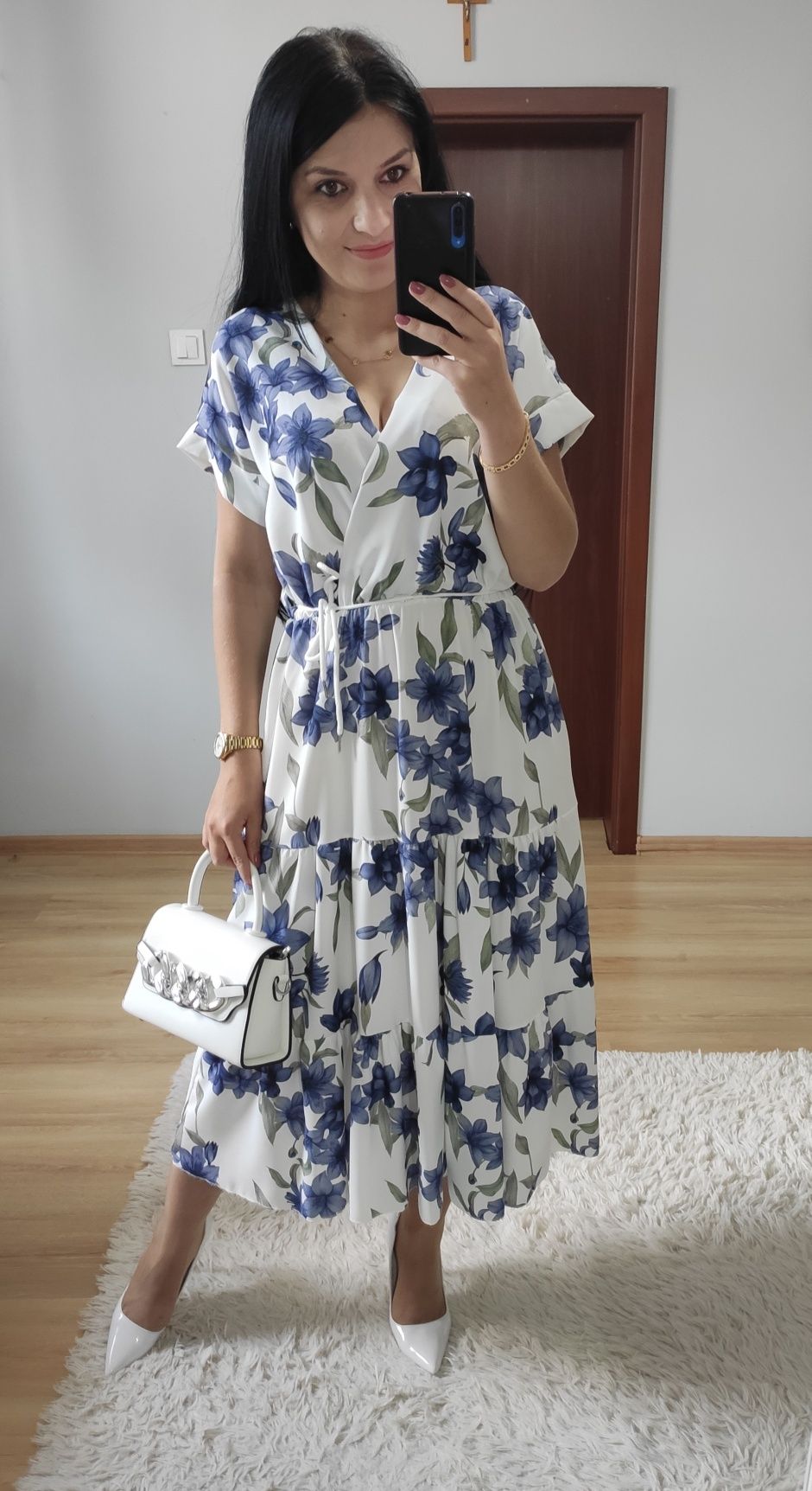 Sukienka MIDI w kwiaty wesele komunia chrzciny