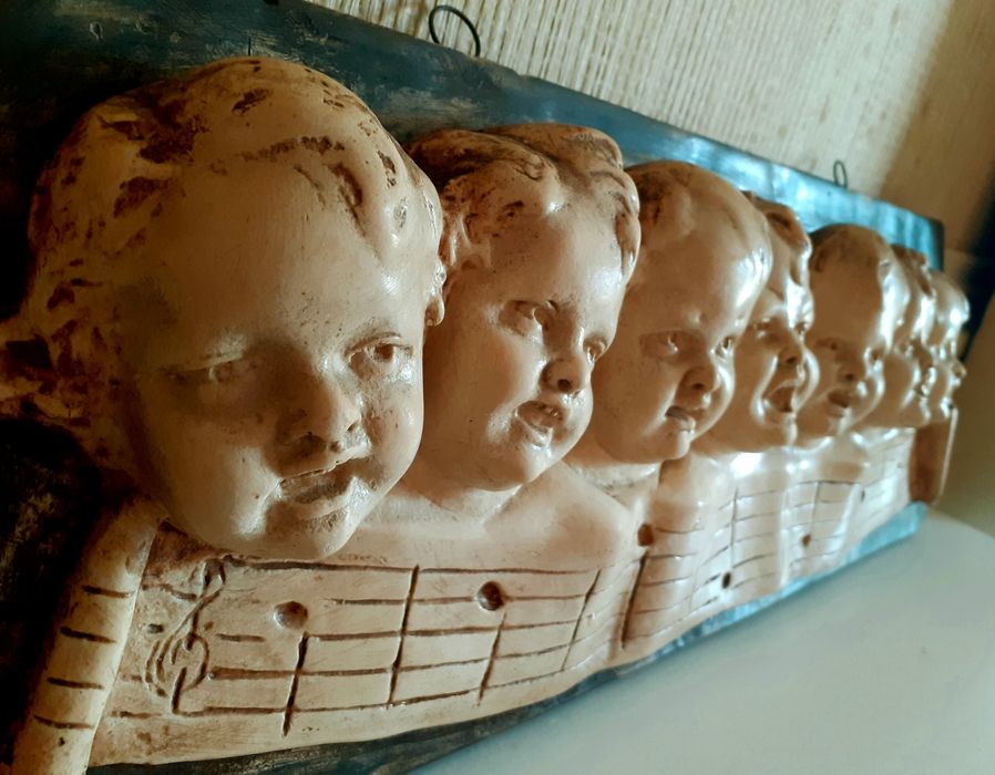 Raro Baixo-Relevo Vintage - Coro de Sete Anjinhos (Putti) Cantores
