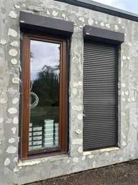 Okna , drzwi drewniane Meranti z roletami z demontażu