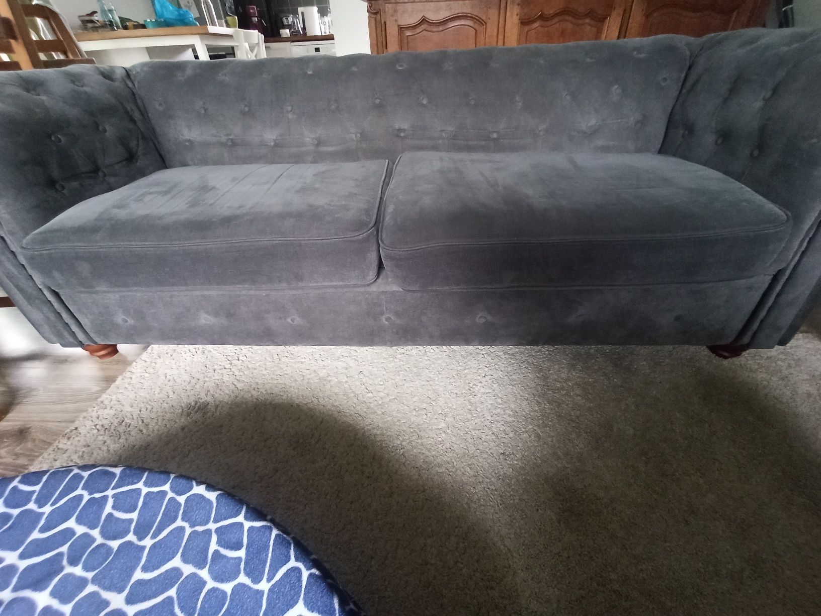 Sofa typu Chesterfield pikowana szara solidna duża 210cm