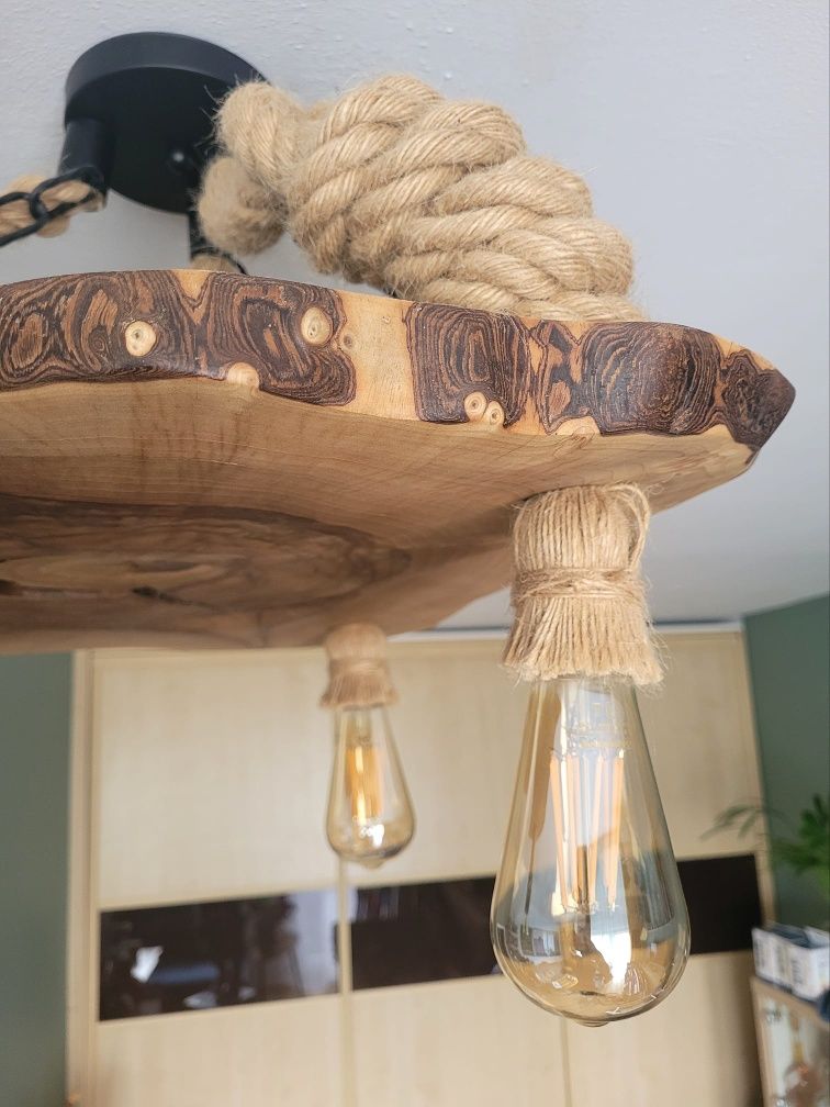 Lampa wisząca z plastra orzech włoski sznur jutowy Loft Handmade