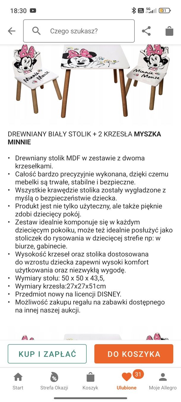 Sprzedam stolik z krzeslami myszka minnie Dla dzieci