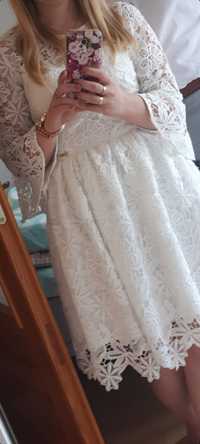 Sukienka M koronka gipiura biała