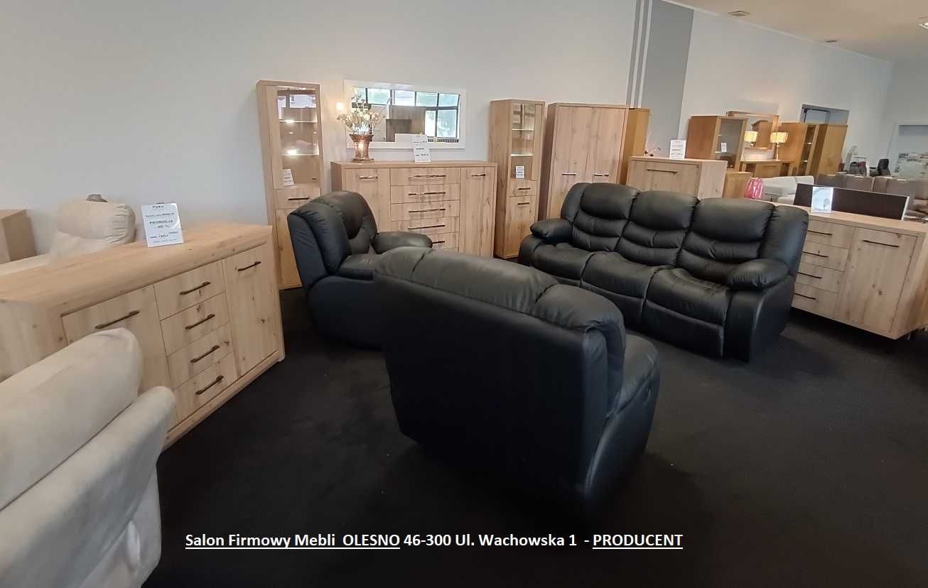 Nowy Komplet 311 REGAN ( Relax ) Skóra -Czarna, OUTLET -34% Meble Pyka