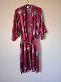 Длинный сатиновый халат кимоно