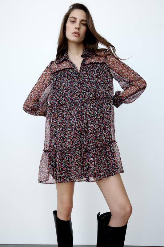 Платье шифоновое с цветочным принтом zara S