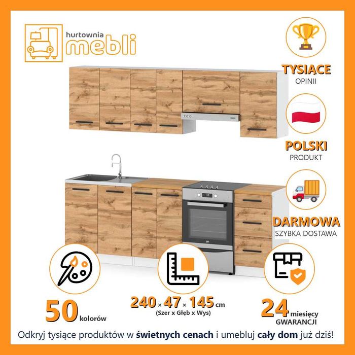 Kuchnia Nowoczesna Modułowa Mokka 2.4m Zestaw Komplet Szafki Wotan