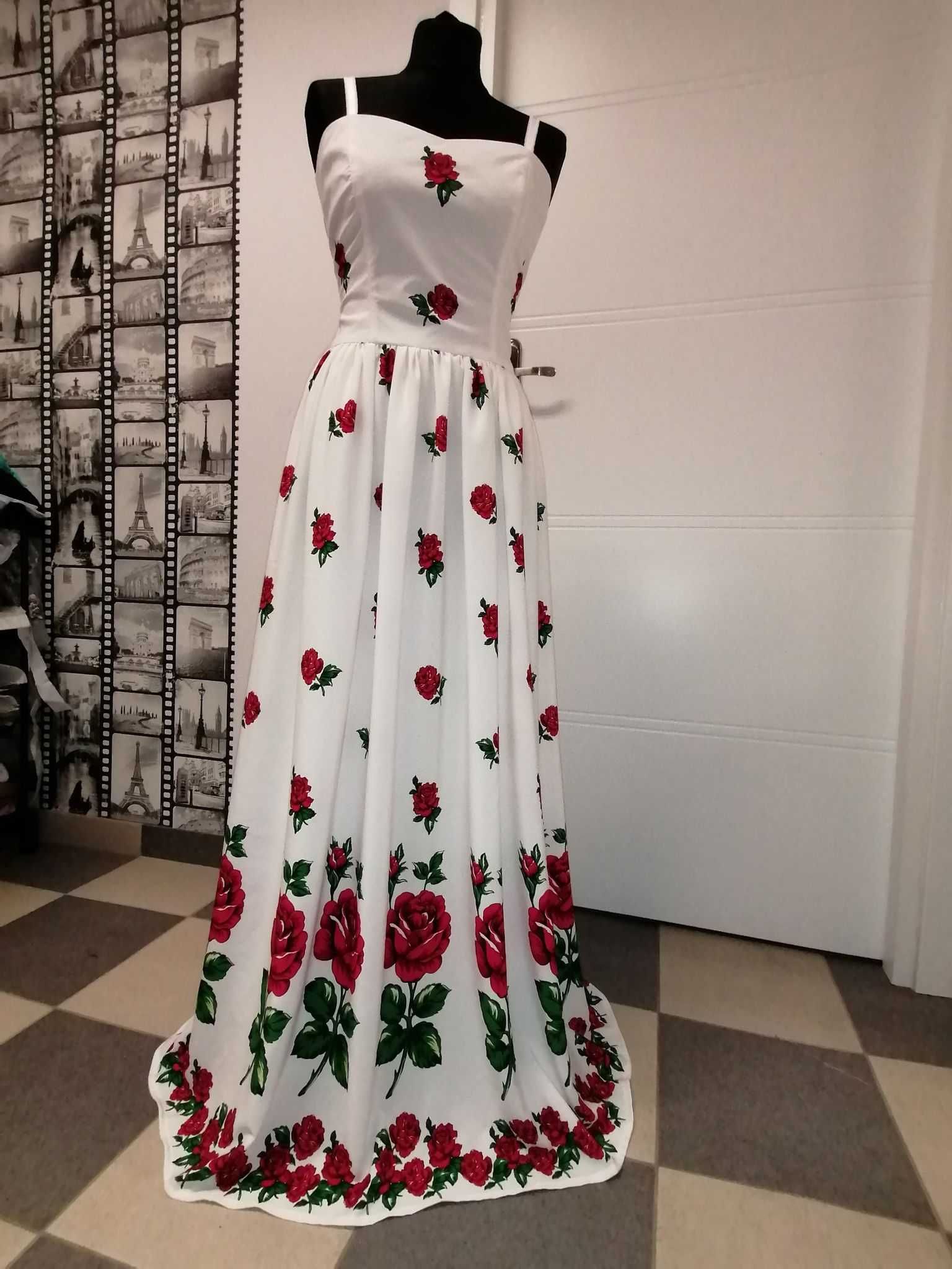 sukienka ślubna folk, maxi ,kwiaty, róże