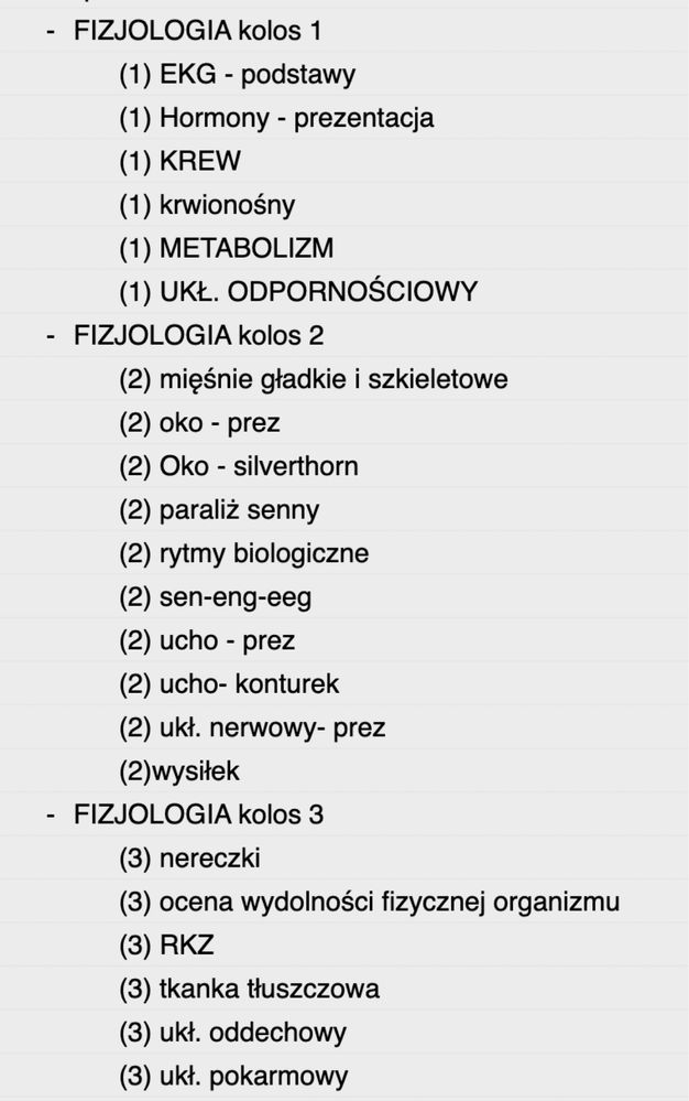 Fizjologia - notatki do egzaminu (medycyna)